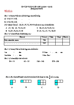 50 Đề ôn luyện học kì II Toán lớp 2 - Năm học 2014-2015